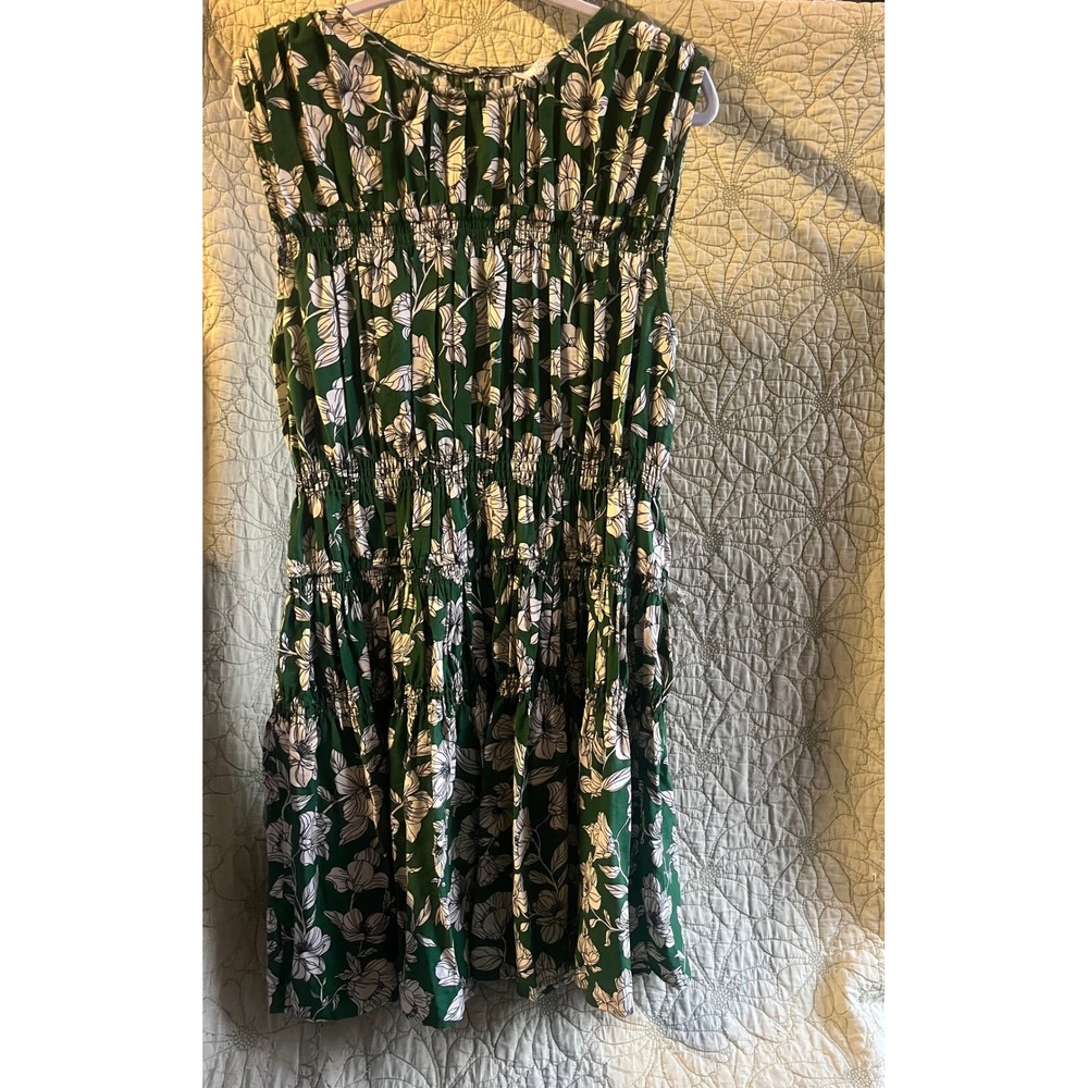 Plus Green Floral Smocked Dress - Garden Party